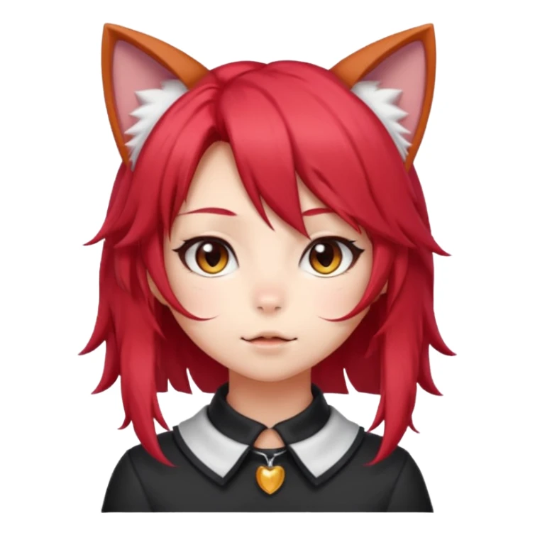 cute anime cat-girl with cat ears, red blowing hair sticker
