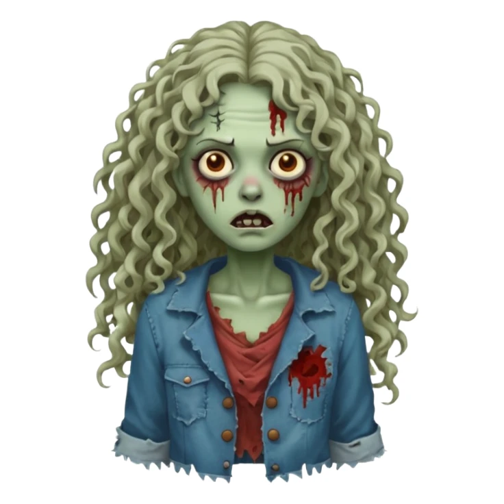 emoji de zumbi, com cabelo cacheado longo, uma mulher sticker