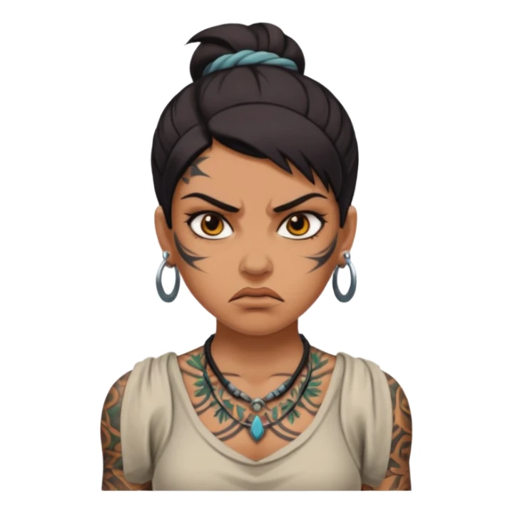 ancient angry girl Tattooed, not wearing necklace sticker