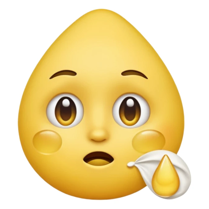 human-like yellow emoji face, round head, one big teardrop falling from the eye, large white tissue gently wiping the tear, apple emoji style, plain white background sticker