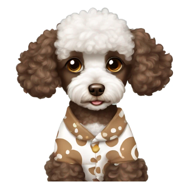 Chocolate brown and white toy poodle wearing pajamas sticker