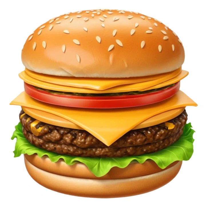 classic hamburger emoji with sesame seed bun, lettuce, tomato, cheese, beef patty sticker