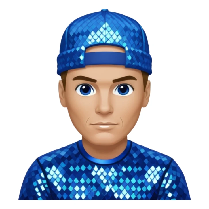 Vanilla Ice with dark blonde hair, blue sequin outfit sticker