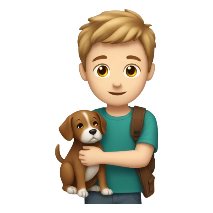 White brown hair Boy hugging brown dog  sticker