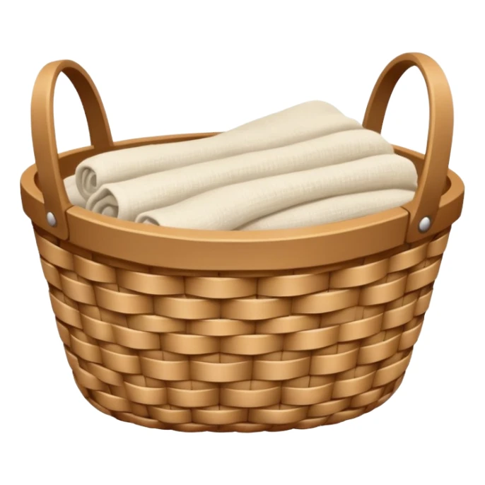 A woven light Brown basket with fresh washed linen sticker
