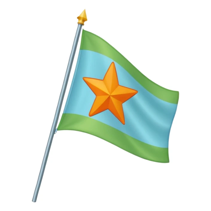 create a flag with orange star in the left and the light green in top and bottom and the light blue triangle left to Right and blue on the right up to down behind the light blue triangle sticker