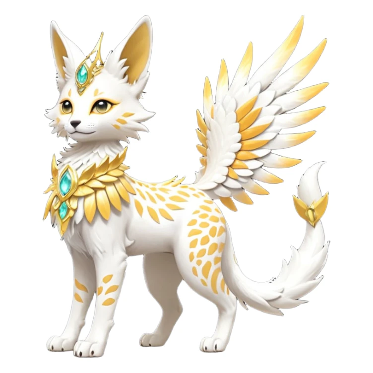 Epic complex fantasy glorious detailed futuristic divine godly angelic feathery sunny, white, albino, pastel, golden, orange glowing sparkly, realistic Fakémon-Sprigatito-Floragato-Meowscarada-Trico-Sergal-Serval-Solgaleo-Vernid-creature (full body) solarpunk, shiny sparkly with a gold laurel sticker