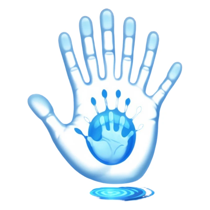 handprint with a glowing sign in the center sticker