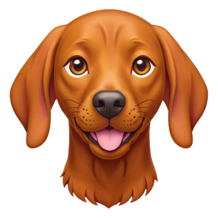 Cinematic Comical Vizsla Portrait Emoji, Head tilted dramatically with an exaggeratedly amused expression, featuring a striking rust and gold Fur with bold accents, wide, expressive amber eyes filled with playful disbelief, Simplified yet hilariously expressive features, highly detailed, glowing with a slightly sassy glow, high shine, dramatic yet playful, stylized with an air of cheeky mischief, bright and endearing, soft glowing outline, capturing the essence of a spirited and over-the-top companion, so meme-worthy it feels like it could side-eye its way into internet fame instantly! sticker