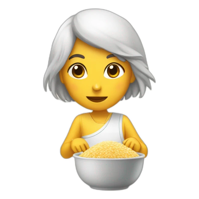 Chica morocha pelo largo Comiendo arroz blanco sticker