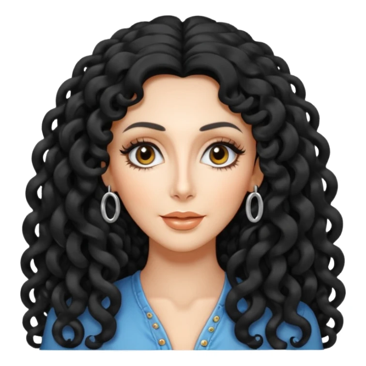 Cher with long black curly hair sticker