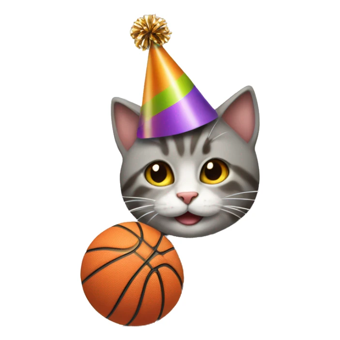 cat wearing a birthday hat dunking a basketball sticker