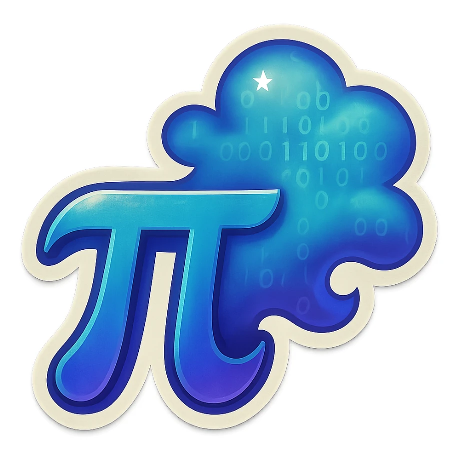  combine the π (pi) math symbol, binary code, and digital mist emerging from it. sticker