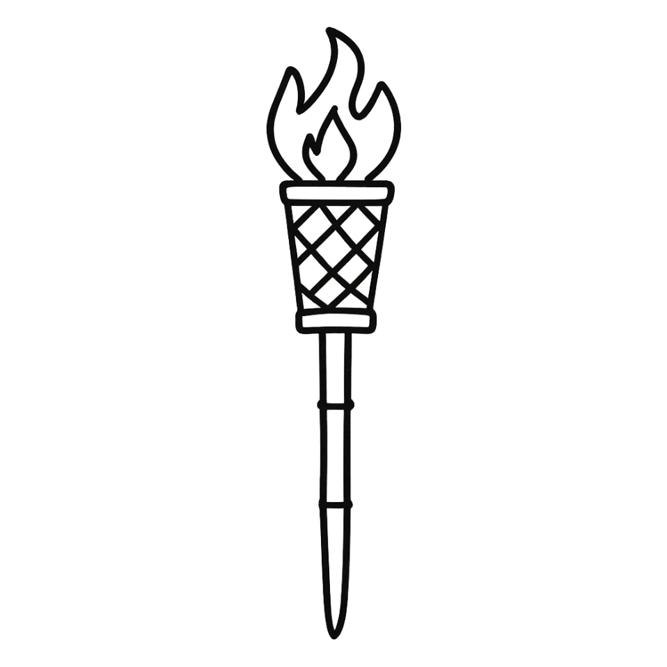 hand-drawn outline style bamboo torch icon sticker