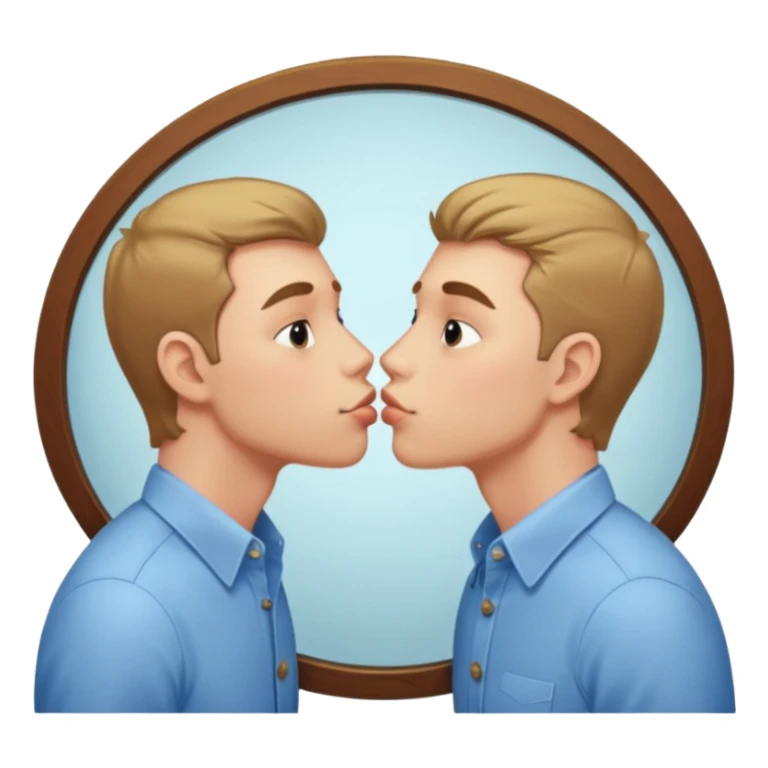 Narcissist fully dressed man looking in a mirror and kissing his reflection  sticker
