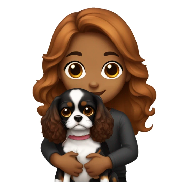 cute girl hugging two black and brown cavalier king charles spaniel  sticker