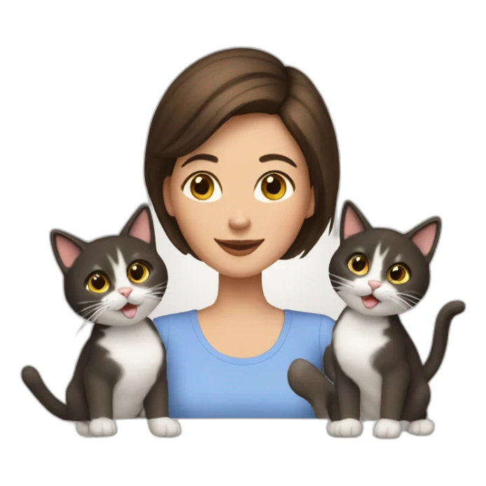 woman with brunette short hair playing with two cats sticker