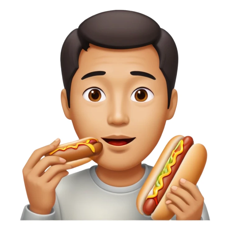 An Asian man eating a dog sticker