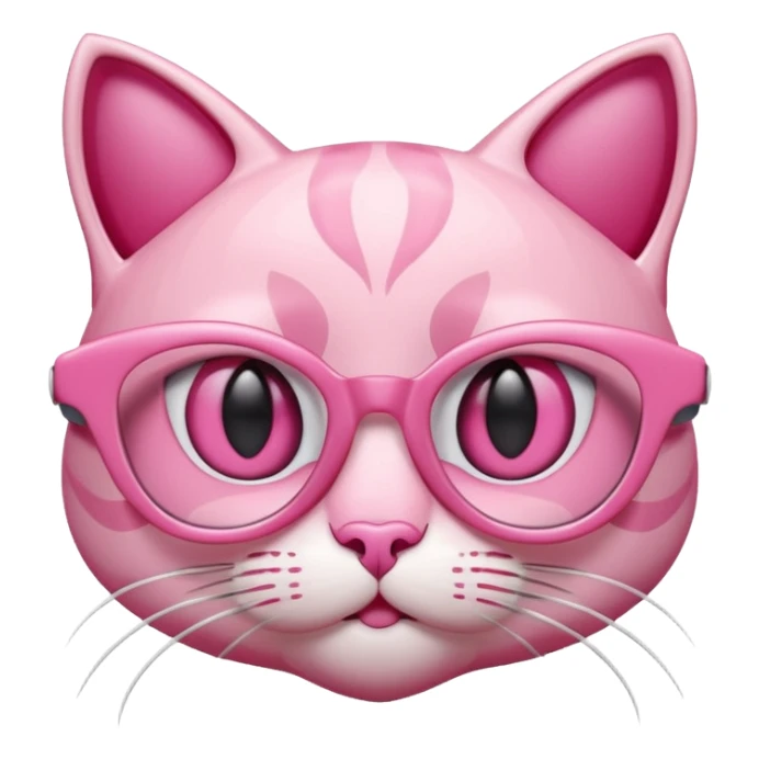 A 3D cartoon rose-pink cat-eye shaped spectacle, glossy curved frame, soft reflections, isolated on plain background. only glasses. sticker