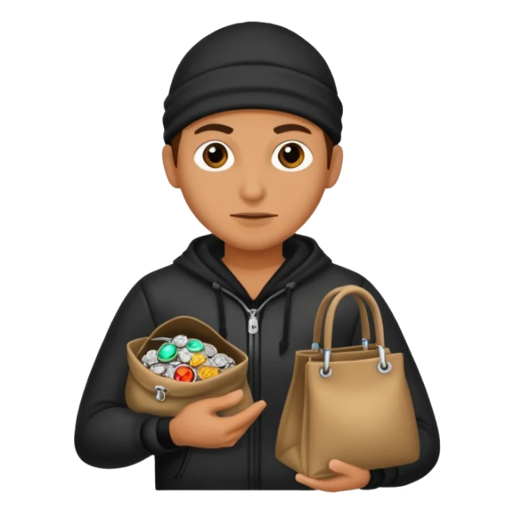 Thief with stolen jewelry bag sticker