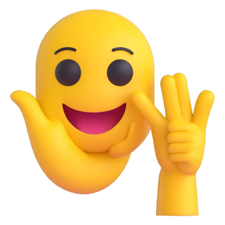 yellow smiley face with playful mocking expression holding right hand up to forehead in L shape loser gesture sticker