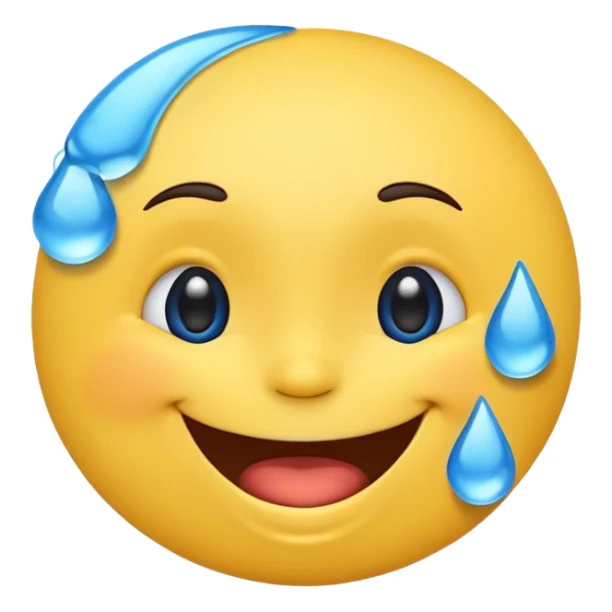Emoji, yellow round laughing tilted head face sideways with blue tears of fun sticker