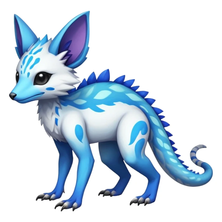 Rare realistic exotic edgy white and neon-blue epic pretty beautiful handsome gorgeous aesthetic colorful vibrant Vernid-Trico-species-Fakemon-creature by LiLaiRa, 4 legs, 1 tail, random markings, (full body) sticker
