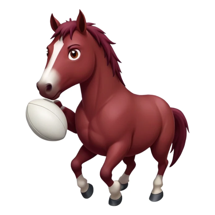 Angry wild horse holding  white rugby ball wearing maroon singlet sticker
