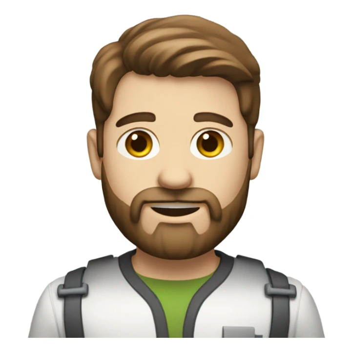 white boy with brown hair and beard working his engineering job sticker