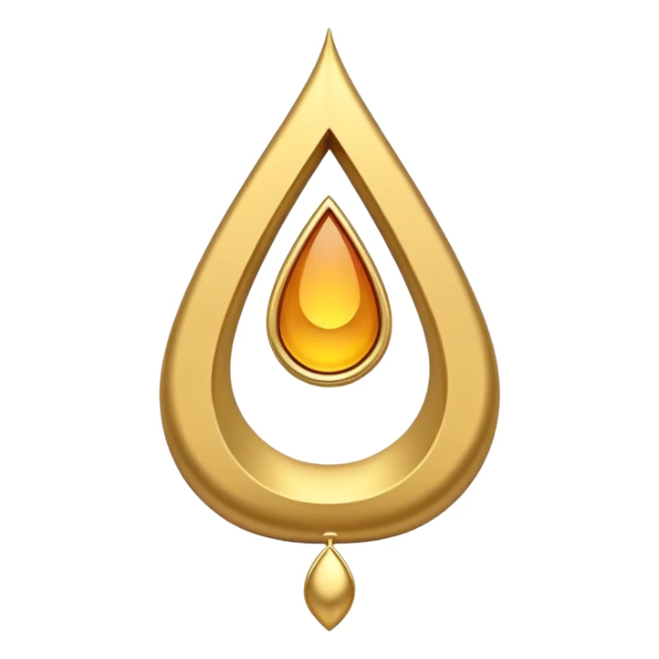 A simple golden tilak symbol with a central vertical drop shape and two curved lines on the sides forming a symmetric U-shape. sticker