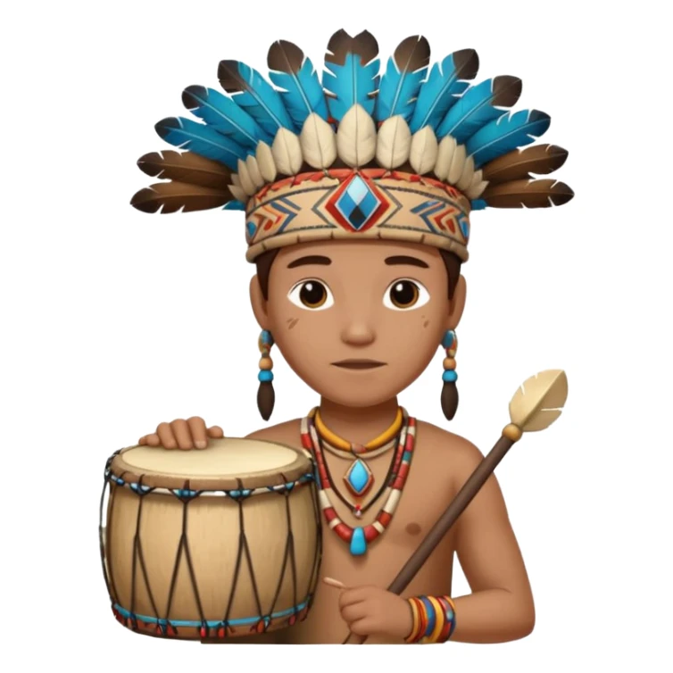 A young chief apprentice wearing a small headdress, gripping a ceremonial drum.
 sticker