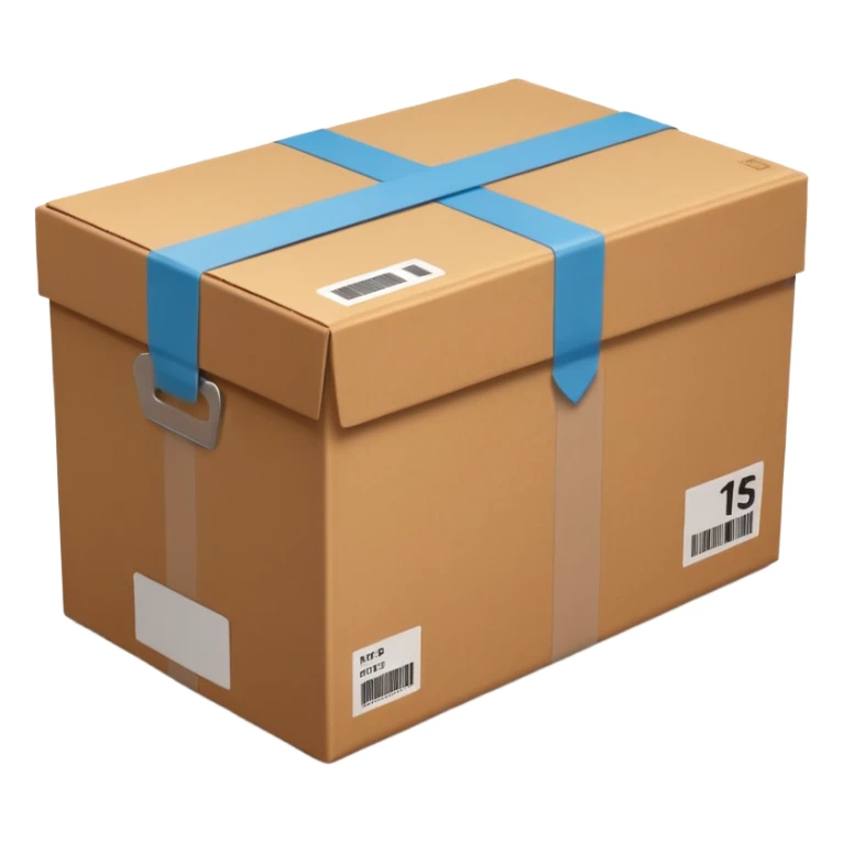  cardboard delivery box with a shipping label and tape. Rounded, glossy, smooth, soft shadows, white background.


 sticker