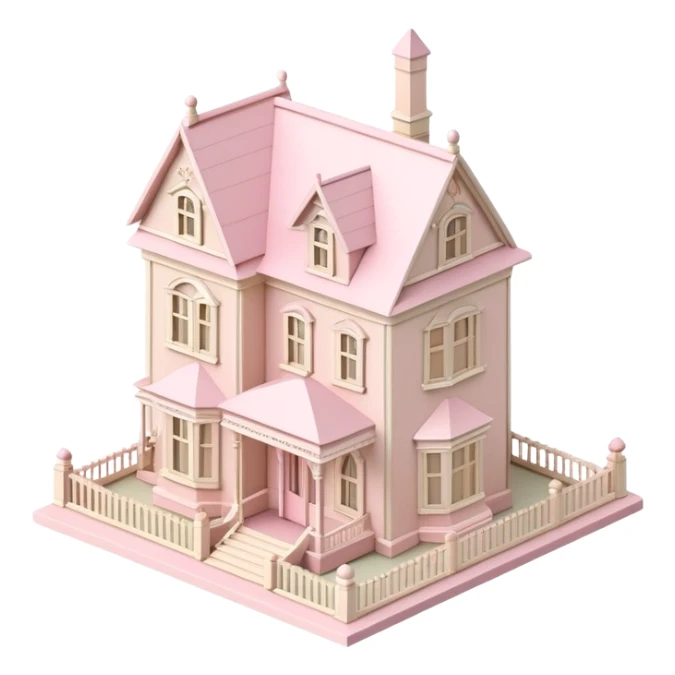 Light Pink and beige pastel mansion solo Victorian dollhouse house isometric  sticker