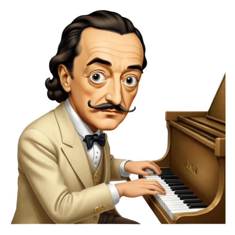 Salvador Dali with his iconic mustache playing a piano sticker