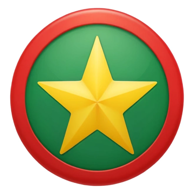 Red background with a green bonded cricle in the middle that inside the green bonded circle is yellow and inside the yellow there is a red star that its edges touches the green bonded circle , its a flag sticker