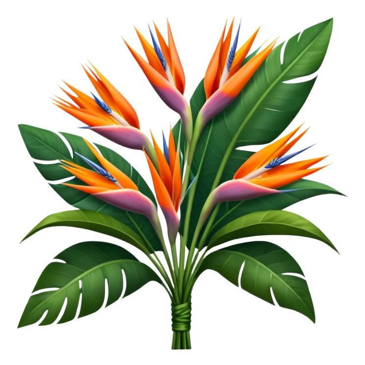 big bouquet Strelitzia Reginae, luxuriant, stem, leaf sticker