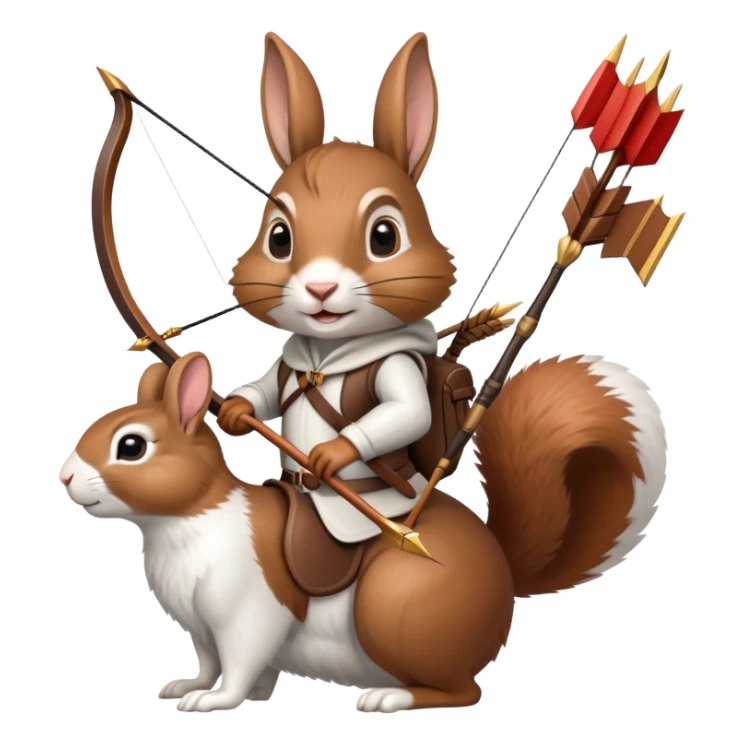 Squirrel riding a rabbit with a saddle shooting a bow and arrow  sticker