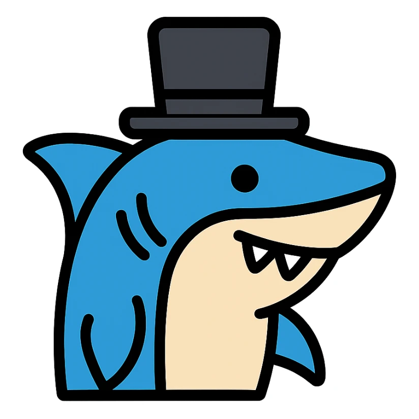 color outline icon of a shark wearing a top hat sticker