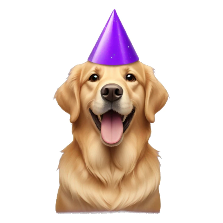 golden retriever wearing purple party hat sticker