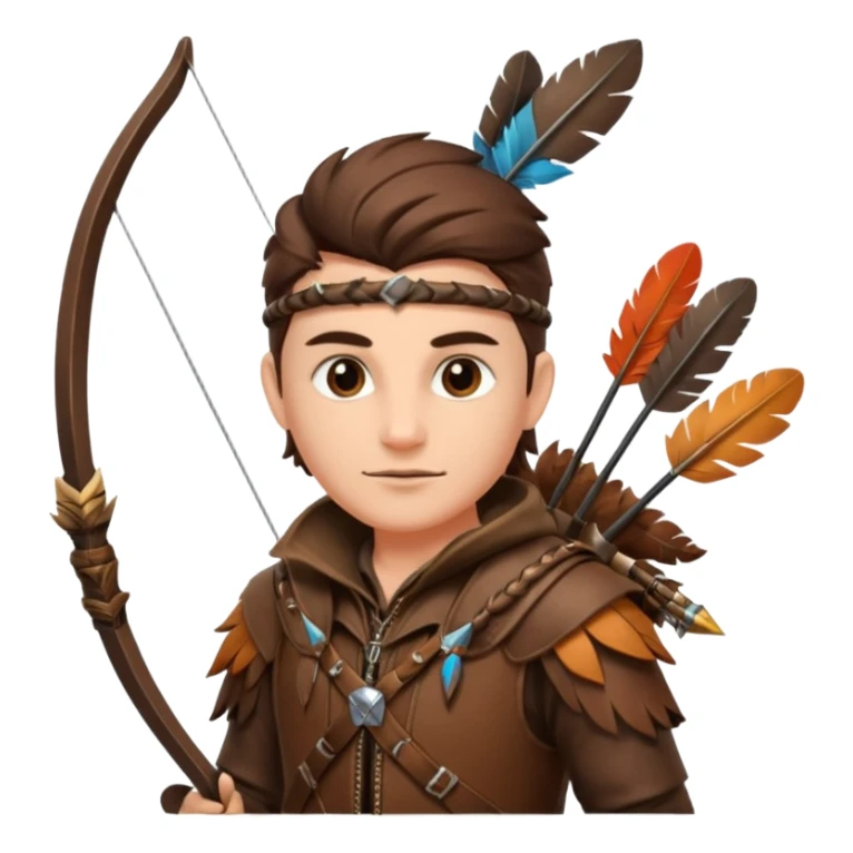 The classic hunter figure with a bow and arrow on his back, dressed in brown clothes and adorned with animal decorations sticker