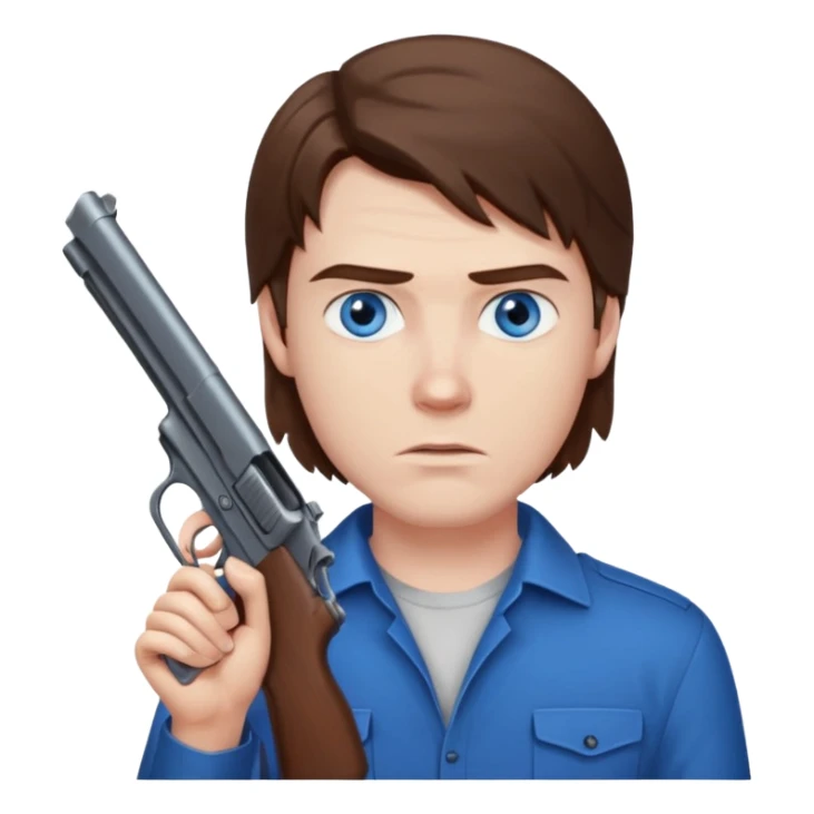 guy w medium long brown hair and blue eyes shooting himself sticker