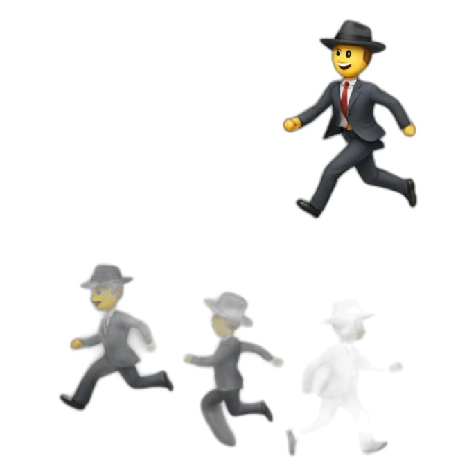 man in business suit and hat running to the left sticker