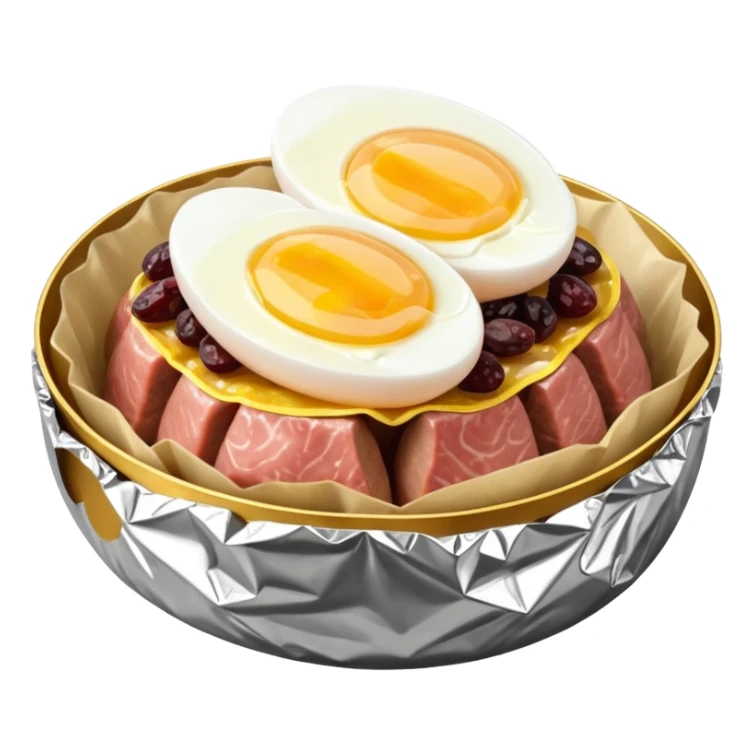 steamed ground pork with raisins, sliced boiled egg, wrapped in foil sticker