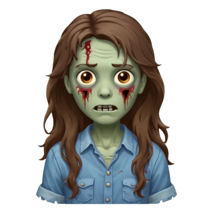 zombie com cabelo ondulado longo marrom e sem franja amigável  sticker