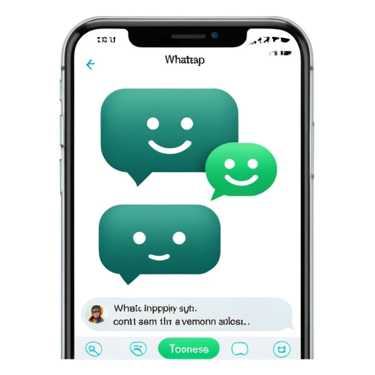 iPhone displaying WhatsApp screen with chat bubbles and a robot emoji as the contact sticker