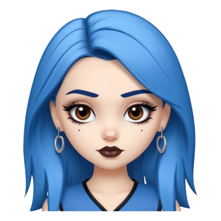 pale skin, bratz baddie, beautiful dark brown eyes,dark eyebrows, eyeliner, blue hair sticker
