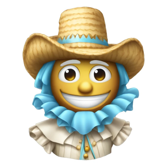 emoji sonriente con sombrero de arlequin celeste y blanco sticker