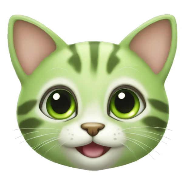 Funny and cute, Green kitten with big eyes, smiling sticker