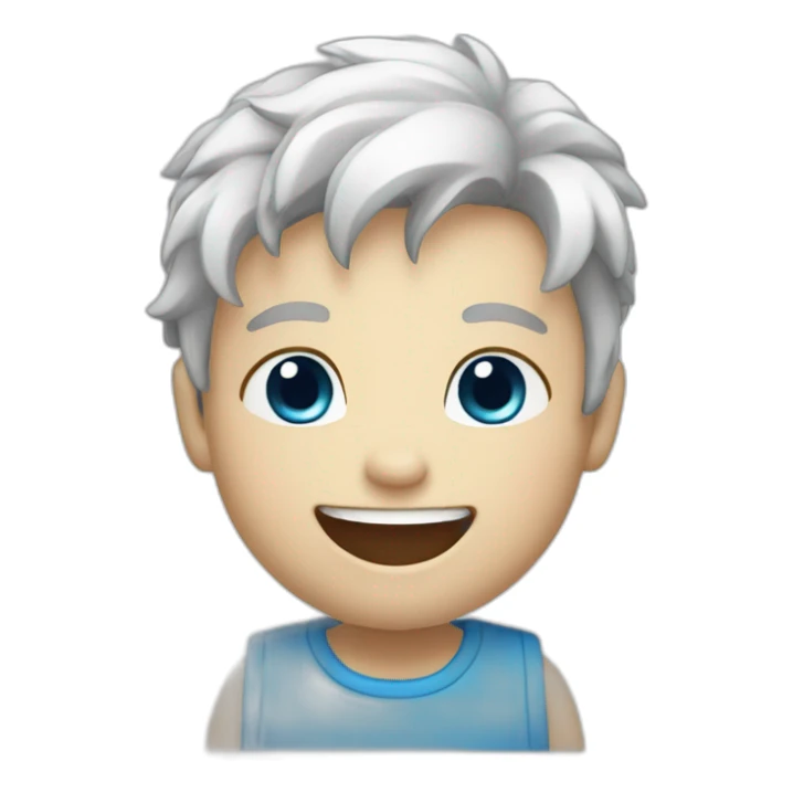 laughing white kid with black hair and blue eyes sticker