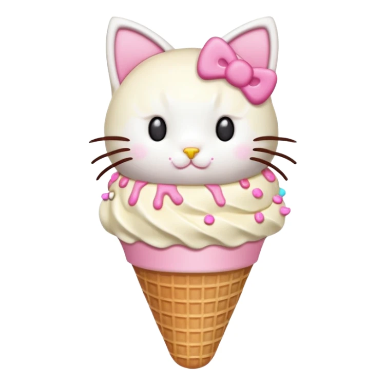 Hello Kitty inspired ice cream cone, cat ears, pink sprinkles sticker